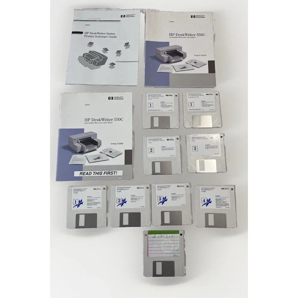 HP DeskWriter 550C C Software Install Floppy Disk Lot & Manuals Mac Vintage